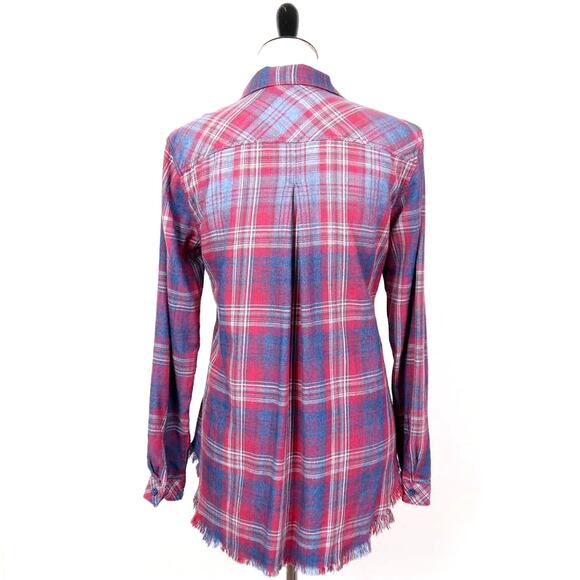 Anthropologie Size S Classic Button Up Shirt Flannel Plaid Red Blue - Picture 4 of 10